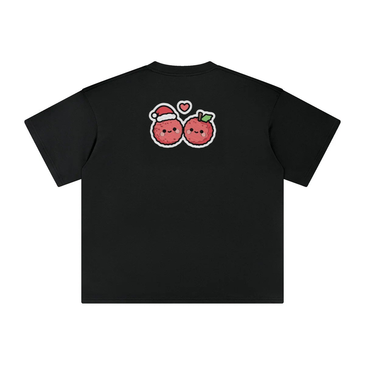 T-shirt oversized brodé Letchis de Noël – noir – grand dos