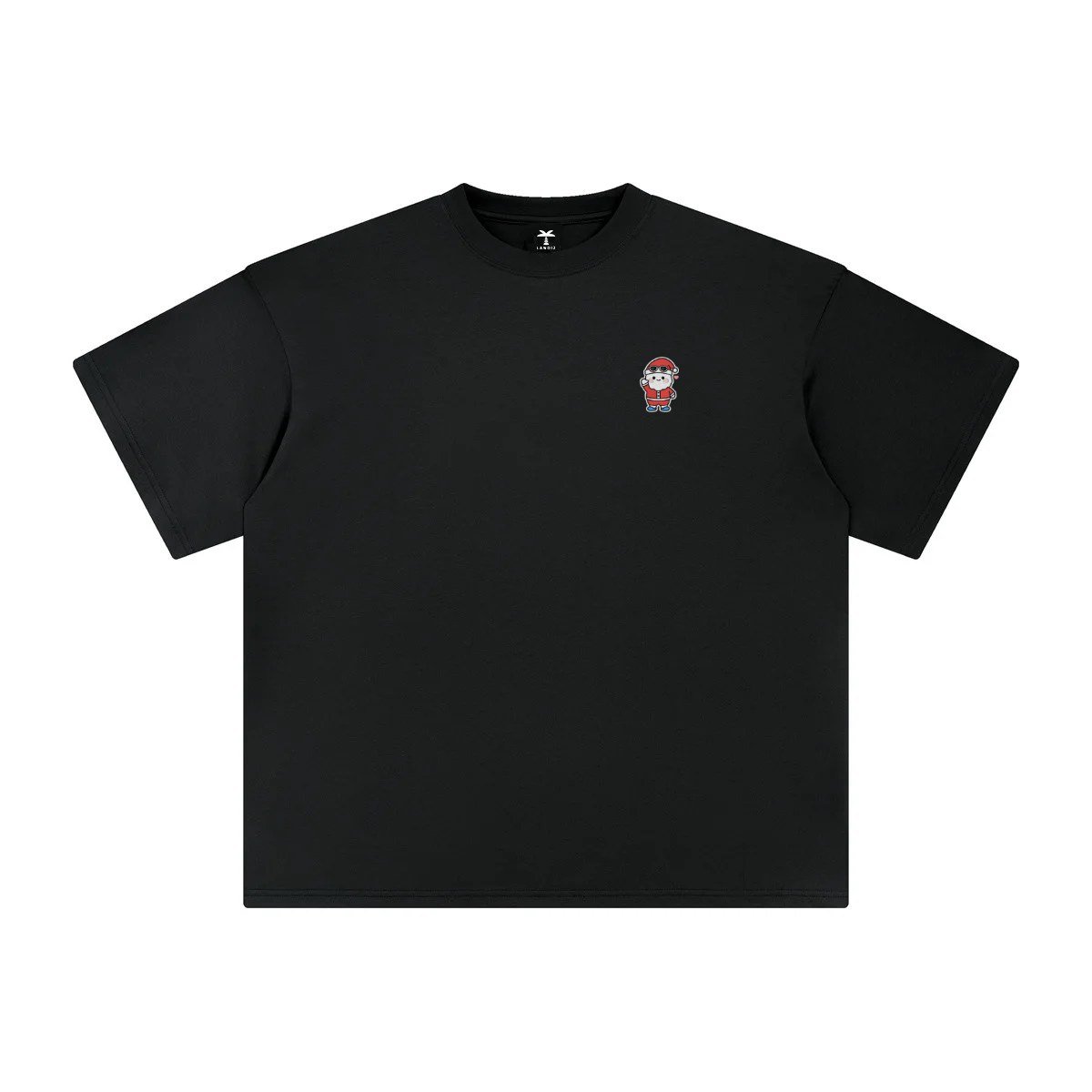 T-shirt oversized brodé Père Noël en tongs – noir – cœur