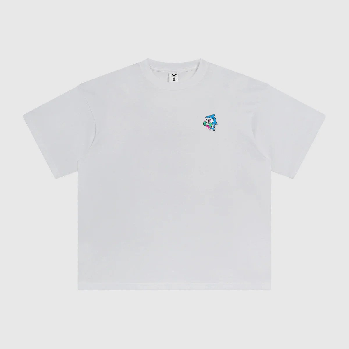 T-shirt oversized brodé Requin haltère – blanc – cœur