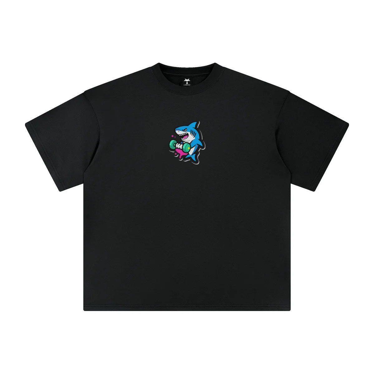 T-shirt oversized brodé Requin haltère – noir – centre devant