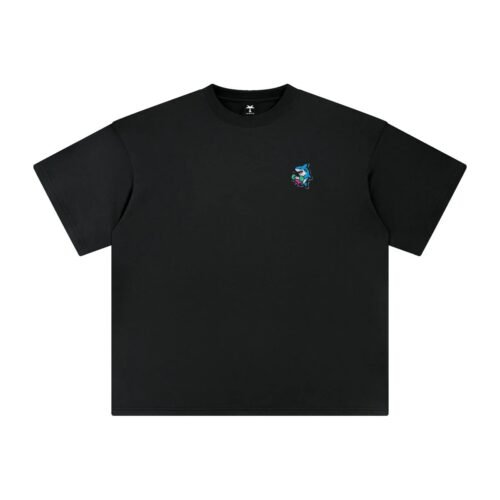 T-shirt oversized brodé Requin haltère – noir – cœur