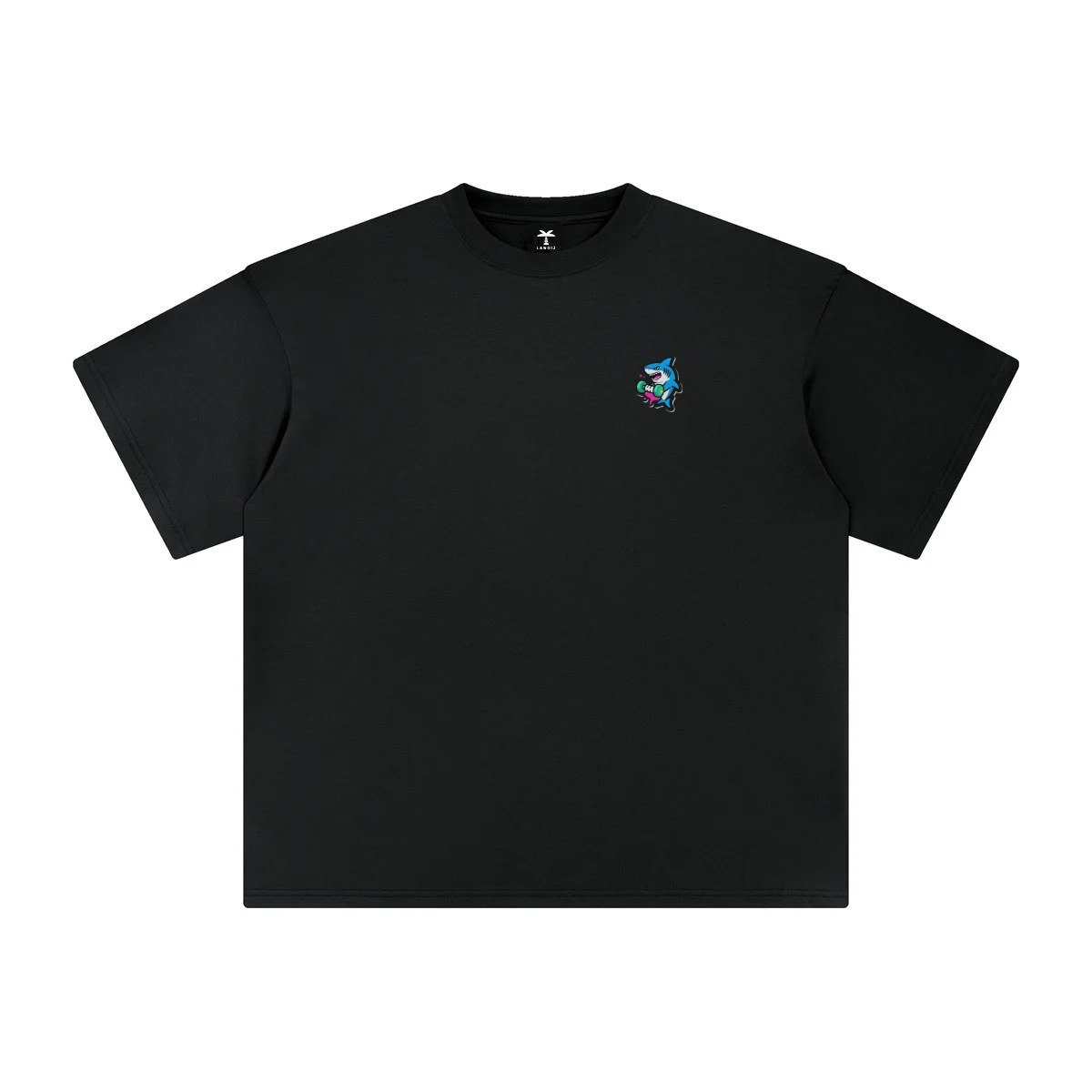 T-shirt oversized brodé Requin haltère – noir – cœur