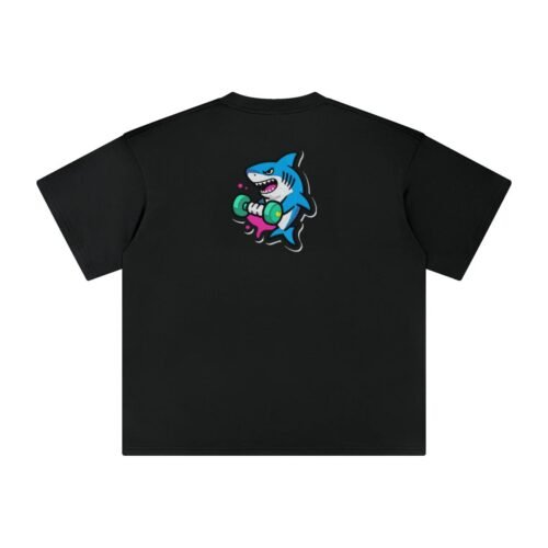T-shirt oversized brodé Requin haltère – noir – grand dos