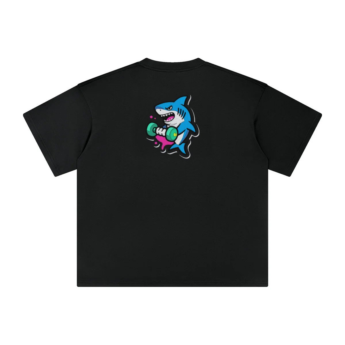 T-shirt oversized brodé Requin haltère – noir – grand dos