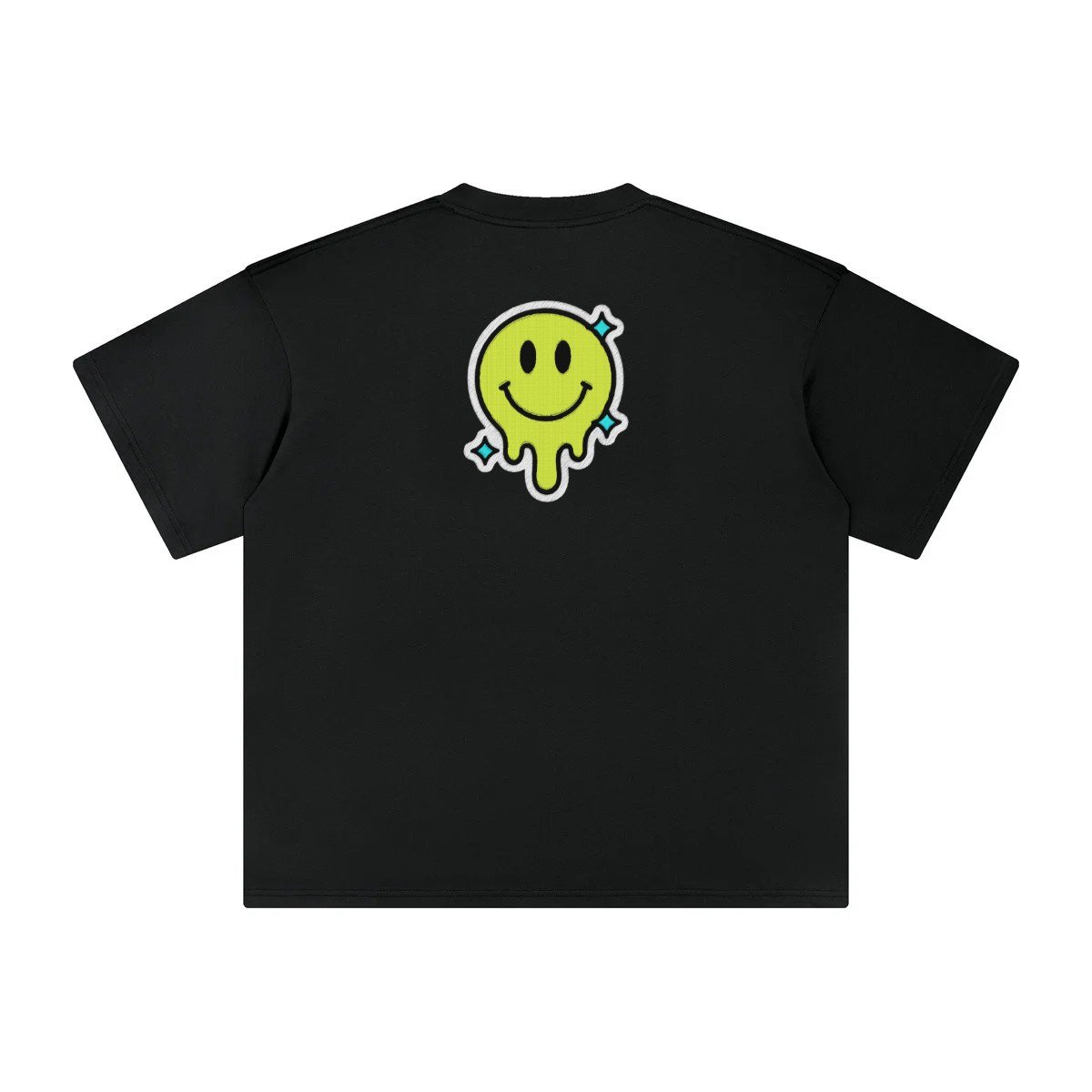 T-shirt oversized brodé Smiley fondant – noir – grand dos