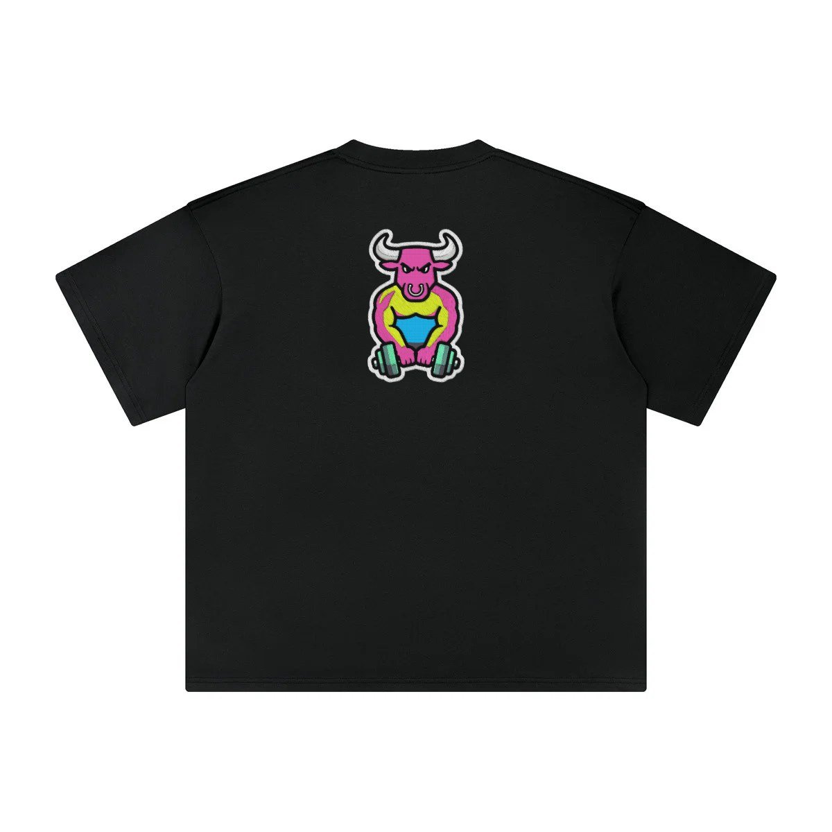 T-shirt oversized brodé Taureau haltères – noir – grand dos