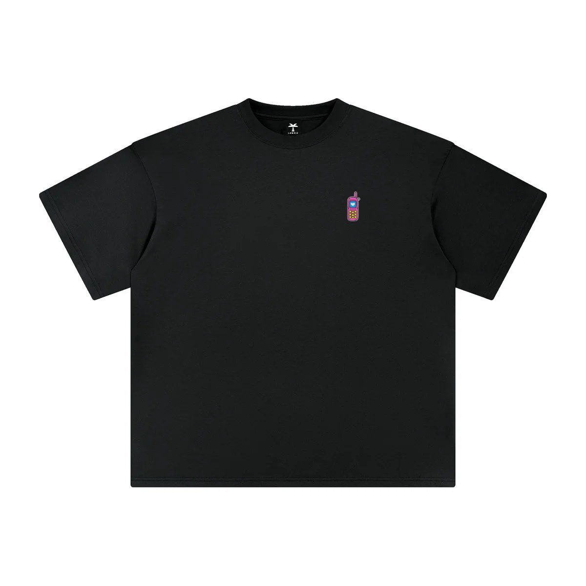T-shirt oversized brodé Téléphone à clapet – noir – cœur
