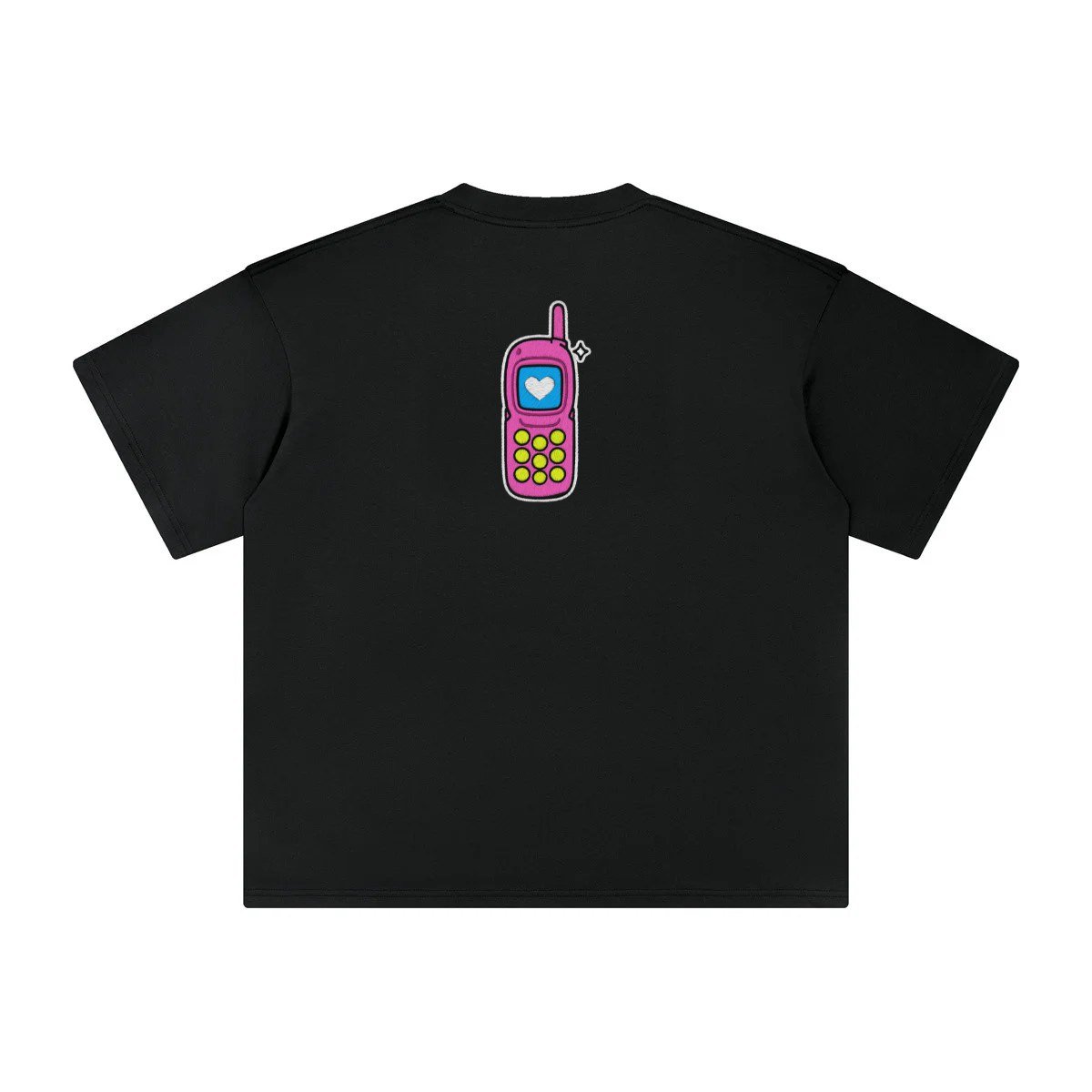 T-shirt oversized brodé Téléphone à clapet – noir – grand dos